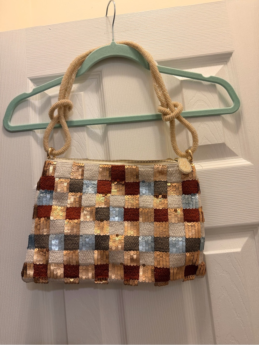 Maeve Multicolor Sequin Check Shoulder Bag